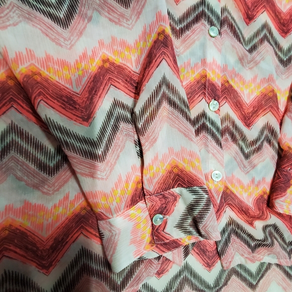 New Directions lightweight polyester button down longsleeved blouse top colorful - Picture 8 of 16